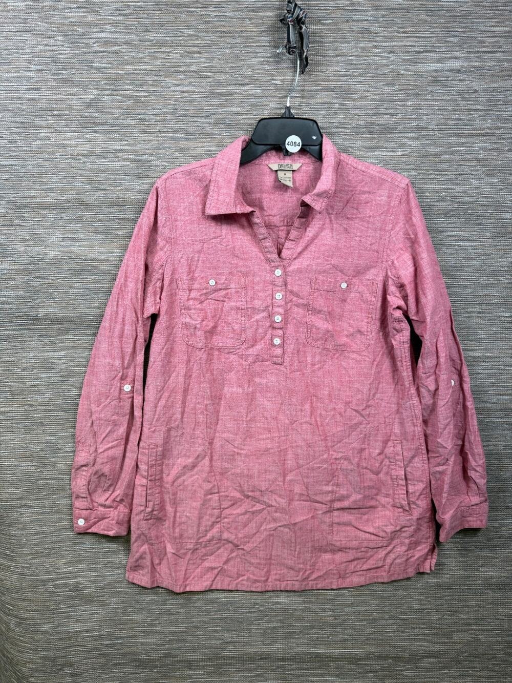 Duluth Trading Co. Red Pink Cotton Pullover Tunic Shirt Women's M Long Sleeve
